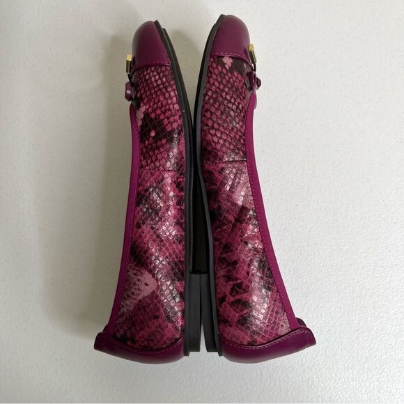 Vionic Minna Purple Leather Cap Toe Bow Snakeskin Ballet Flats Slip On Women 7 - Picture 7 of 14